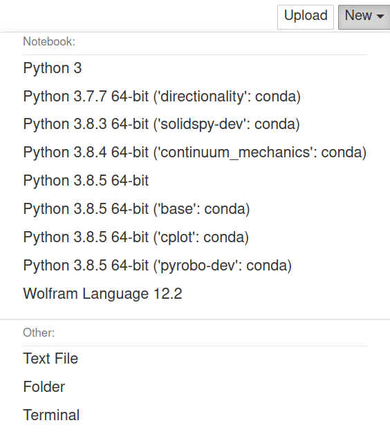 Menú de kernels luego de instalar  WolframLanguageForJupyter.